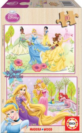EDUCA Dřevěné puzzle Disney princezny 2x16 dílků - obrázek 1
