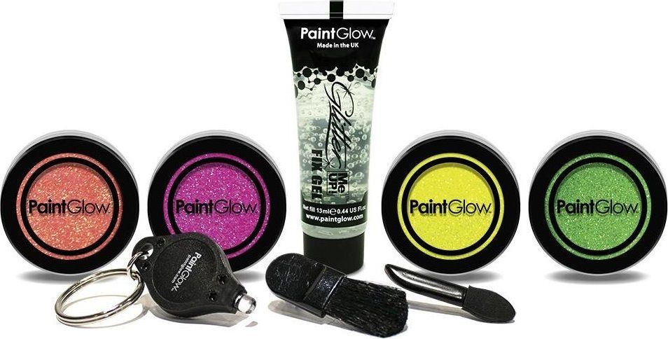 PAINTGLOW Sada třpytek UV Reactive Glitter s fixačním gelem a UV světlem - obrázek 2
