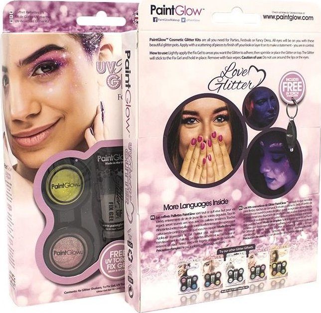 PAINTGLOW Sada třpytek UV Reactive Glitter s fixačním gelem a UV světlem - obrázek 4
