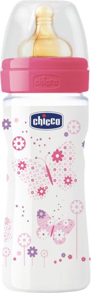 CHICCO Láhev Well-Being 250 ml, kaučukový dudlík střední průtok – růžová - obrázek 1