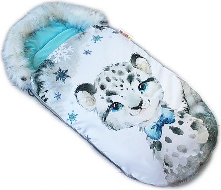 Fusak Baby Nellys Winter Friends Lux velvet s kožešinkou, 105x55 cm - gepardík/tyrkys - obrázek 1