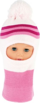 BABY NELLYS Zimní čepička/kukla s bambuli - sv. růžová s proužky - obrázek 1