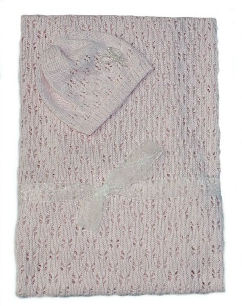 Baby Nellys BABY NELLYS Háčkovaná sada dečka s čepičkou - sv. růžová - obrázek 1