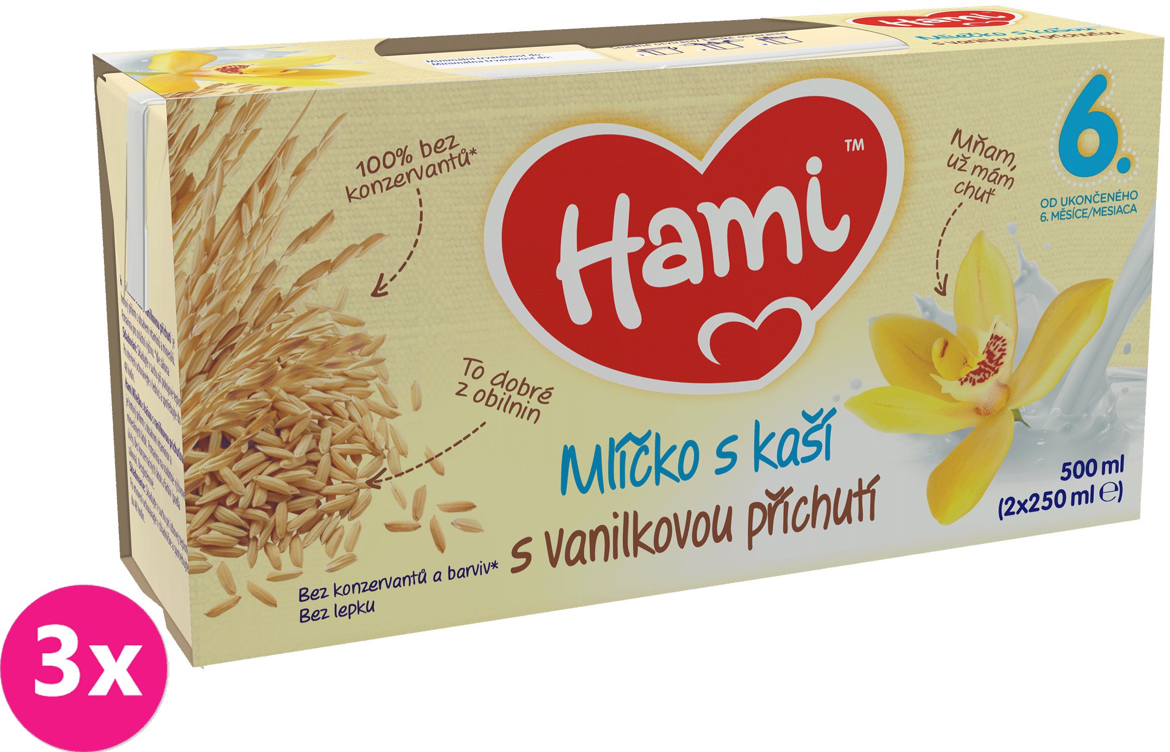 3x HAMI Mlíčko s kaší s příchutí vanilky (2x250 ml) - obrázek 1