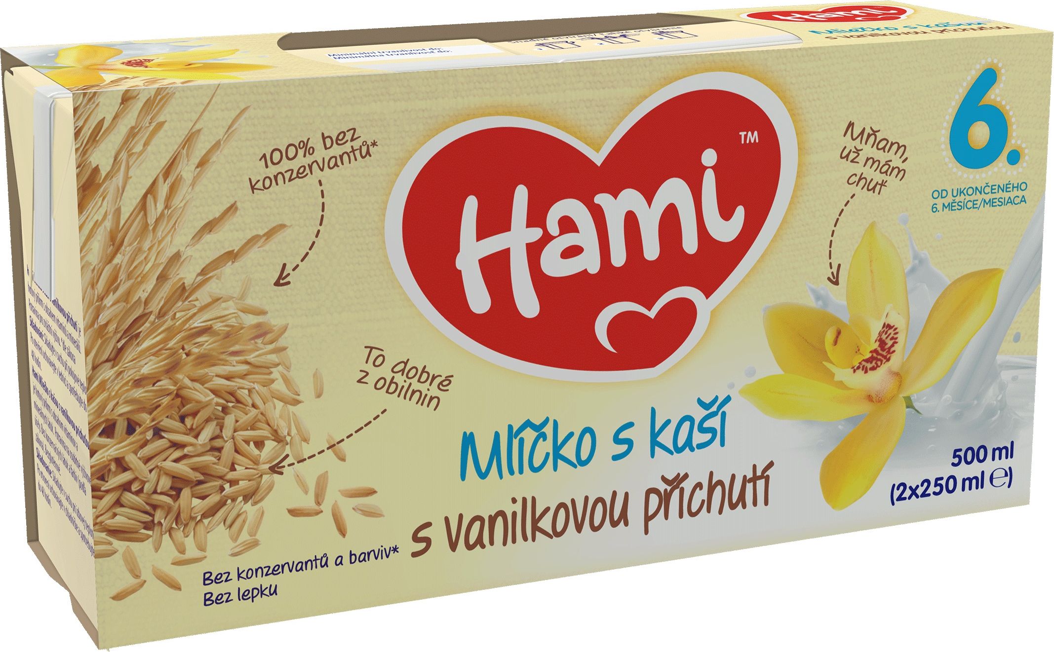 3x HAMI Mlíčko s kaší s příchutí vanilky (2x250 ml) - obrázek 2