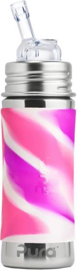 Pura Nerezová láhev s brčkem 325ml - růžovo-bílá - obrázek 1