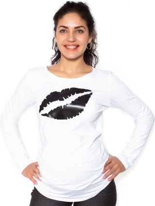 Be MaaMaa Těhotenské triko dlouhý rukáv Kiss - bílé - XL - obrázek 1