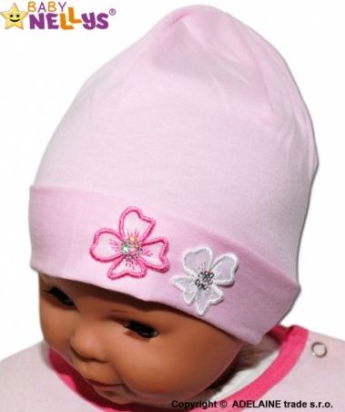 Bavlněná čepička Kytičky Baby Nellys ® - sv. růžová - obrázek 1