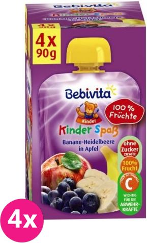 4x BEBIVITA Ovocná kapsička Banán a borůvky v jablku (4x90g) - obrázek 1