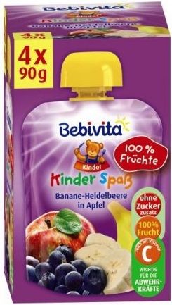 4x BEBIVITA Ovocná kapsička Banán a borůvky v jablku (4x90g) - obrázek 2