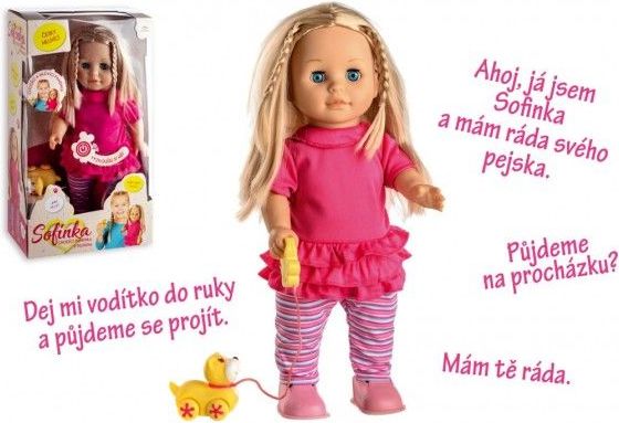 Teddies Panenka Sofinka s pejskem chodící a mluvící plast 42cm na baterie se zvukem 26x44x13cm - obrázek 1