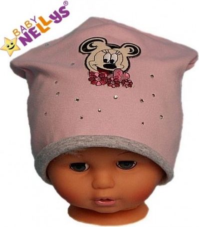 Bavlněná čepička Myška s kamínky Baby Nellys ® - sv. růžová - obrázek 1