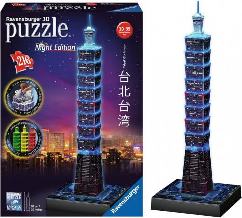 RAVENSBURGER Svítící 3D puzzle Noční edice Taipei 101, Taiwan 216 dílků - obrázek 1