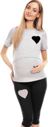 Be MaaMaa Těhotenské, kojící pyžamo 3/4 srdce - šedé, vel. L/XL - obrázek 1