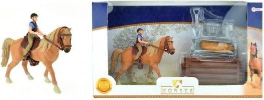 Teddies Sada kůň + žokej s doplňky farma plast v krabici 34x19x5cm - obrázek 1