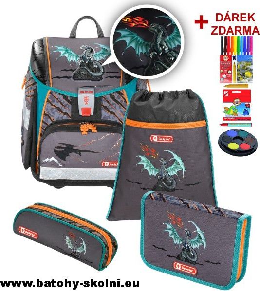 Školní aktovka Drak Hama TOUCH2 Flesch 4-dílný set Step by Step - obrázek 1