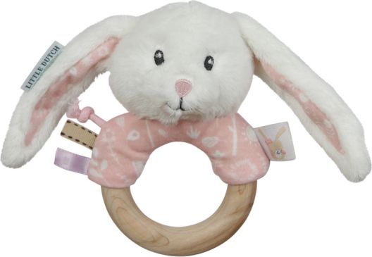 Little Dutch Chrastící zajíček s dřevěným kroužkem Pink - obrázek 1