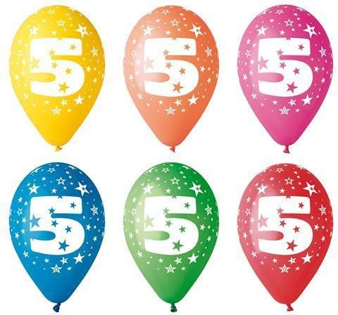 Balónek, s číslem 5, 26 cm, bal. 5 ks - obrázek 1
