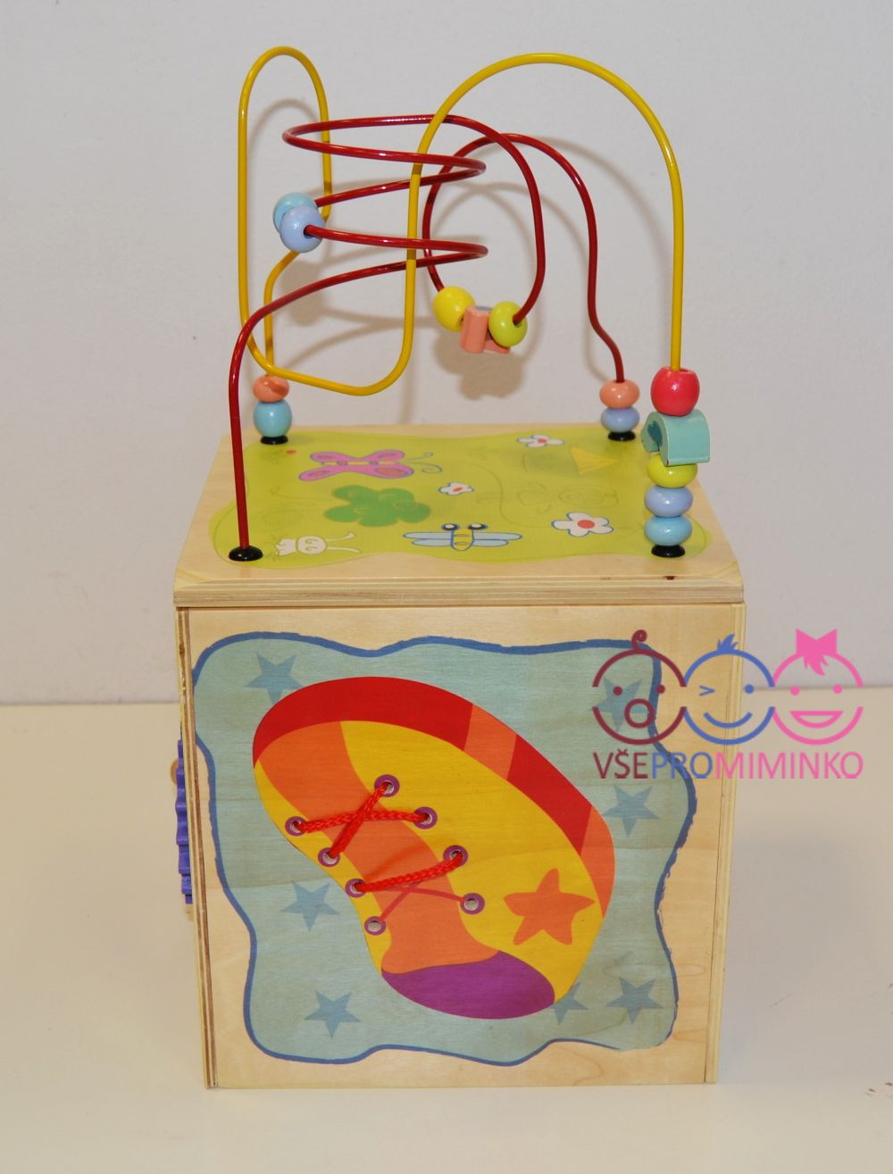Dětská dřevěná edukační kostka Baby Mix maxi velká Labirynt s hodinami - obrázek 2