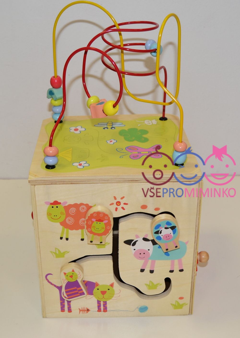 Dětská dřevěná edukační kostka Baby Mix maxi velká Labirynt s hodinami - obrázek 4