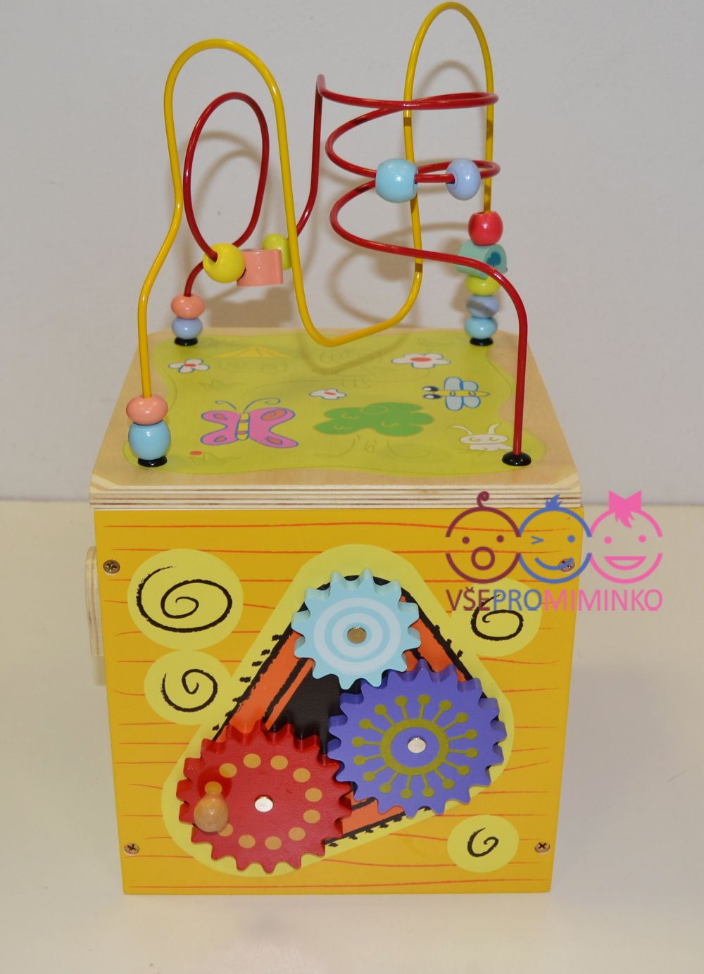 Dětská dřevěná edukační kostka Baby Mix maxi velká Labirynt s hodinami - obrázek 5