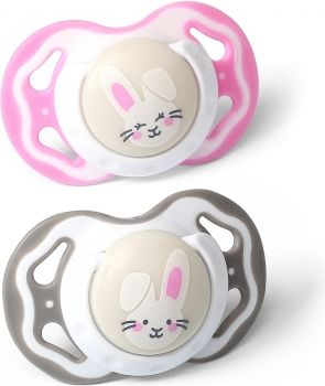 Symetrický dudlík BabyOno, Králíčci - růžová/šedá, 6 - 18 m - obrázek 1
