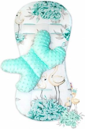 Sada do kočárku Baby Nellys minky, podložka + polštářek - Plameňák, mátová - obrázek 1