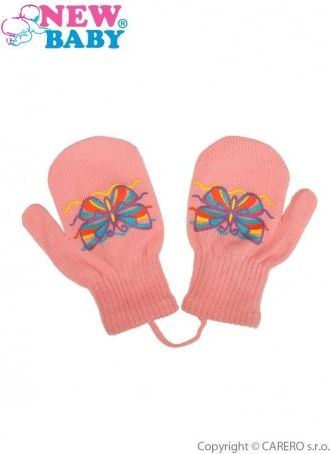 Dětské zimní rukavičky New Baby s motýlkem růžové, Růžová, 98 (2-3r) - obrázek 1