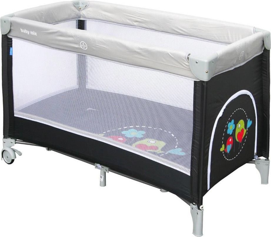 Dětská cestovní postýlka Baby Mix Vrabci tmavě šedá - obrázek 1