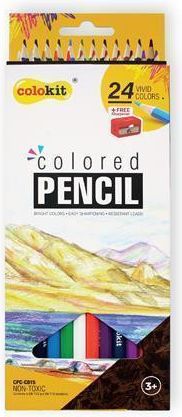 Barevné pastelky, šestihranné, 24 ks různých barev, s ořezávátkem, COLOKIT, set 24 ks - obrázek 1