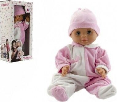 Hamiro panenka miminko 40cm pevné tělíčko růžovo-bílý obleček - obrázek 1