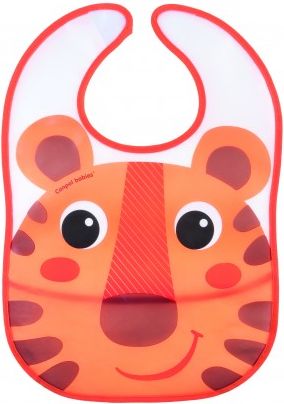 Plastový bryndák Canpol babies měkký s kapsou HELLO LITTLE oranžový 9/232 - obrázek 1