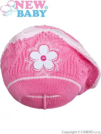 Pletená čepička-baret New Baby tmavě růžová, Růžová, 104 (3-4r) - obrázek 1