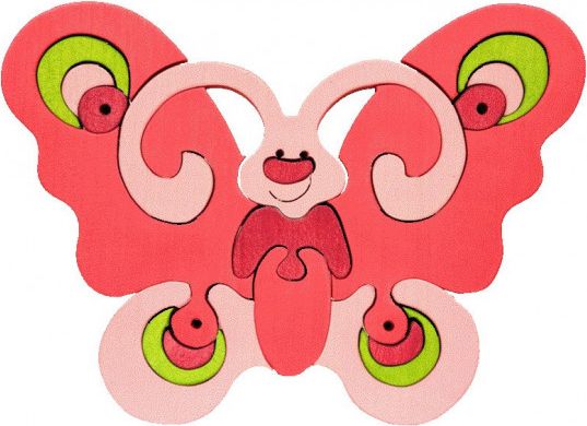 FAUNA Dřevěné puzzle Růžový motýl velký - obrázek 1