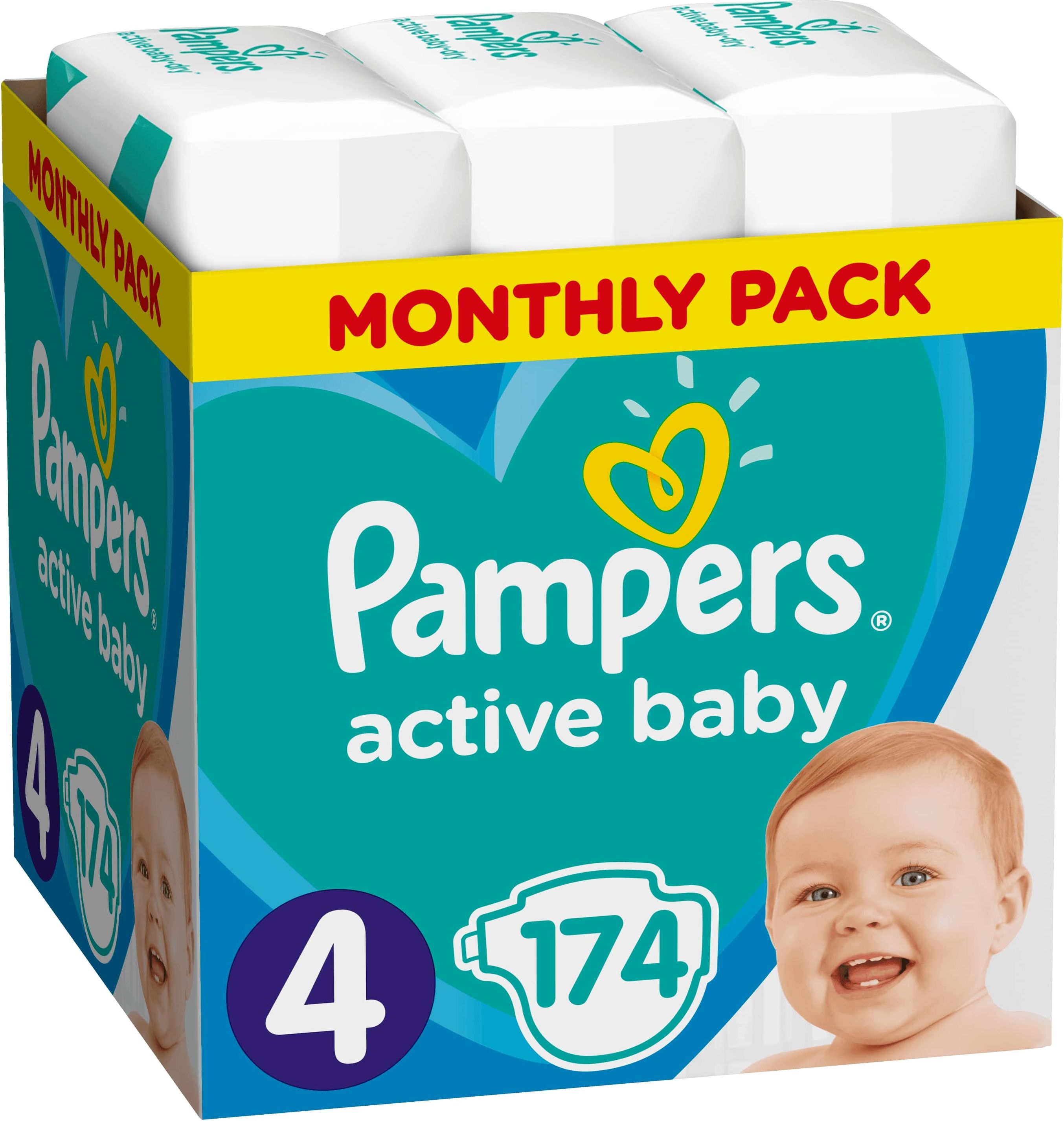 PAMPERS Active Baby 4 (8-14kg) 174 ks MĚSÍČNÍ ZÁSOBA – jednorázové pleny - obrázek 2