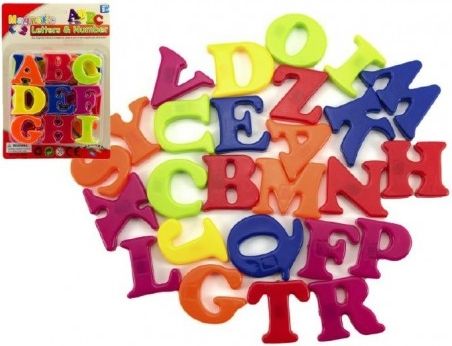 Magnetická písmena 4cm cca 27ks plast na kartě 15x21,5cm - obrázek 1