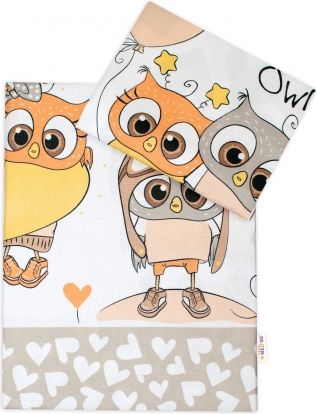 Baby Nellys 2-dílné bavlněné povlečení 135x100 cm, Cute Owls - béžové - obrázek 1