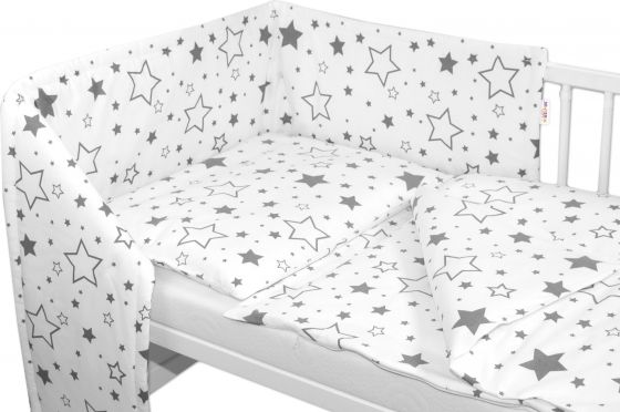 3-dílná sada - mantinel s povlečením - Šedé hvězdy a hvězdičky - bílý, 135x100 cm - obrázek 1