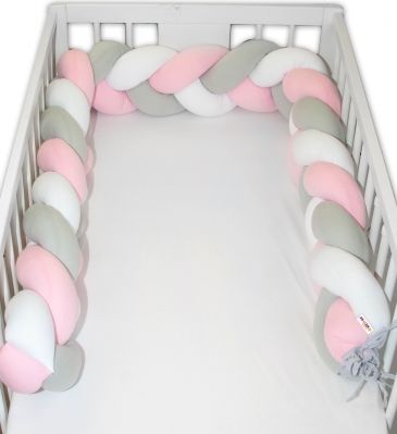 Mantinel Baby Nellys pletený cop - růžová, bílá, šedá - obrázek 1