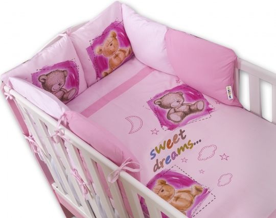 Baby Nellys Povlečení s polštářkovým mantinelem Sweet Dreams by TEDDY - růžový - obrázek 1