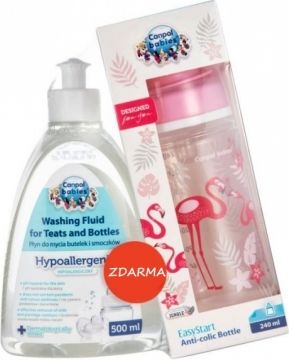Canpol Babies Sada antikoliková lahvička 240 ml Jungle Plameňáci + mycí prostředek ZDARMA - obrázek 1