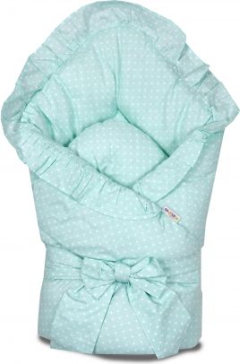 Baby Nellys Rychlozavinovačka 80x80cm s volánkem a stuhou - mátová s tečkami - obrázek 1