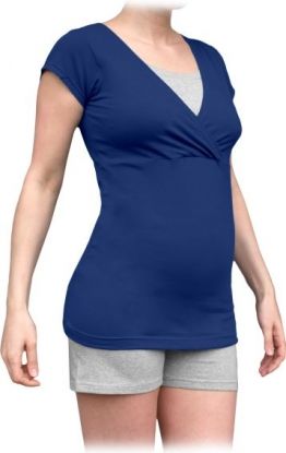 JOŽÁNEK Těhotenské, kojící pyžamo, krátké - jeans/šedý melír - obrázek 1