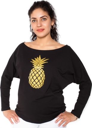 Be MaaMaa Těhotenská mikina, triko Ananas - černé - XL - obrázek 1