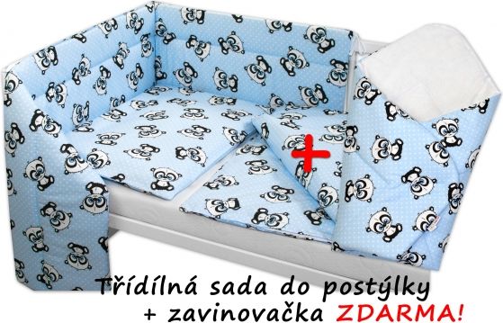 3-dílná sada mantinel s povlečením 135x100 + zavinovačka zdarma - Baby Panda, modrá - obrázek 1