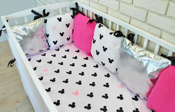 Baby Nellys Polštářkový mantinel s povlečením Shine - Mickey, růžová, B19 - obrázek 1