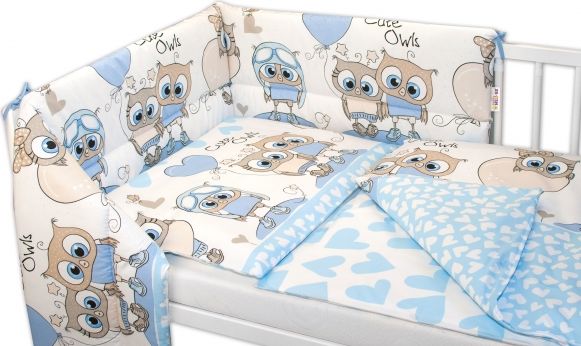 Baby Nellys 3-dílná sada mantinel s povlečením Cute Owls - modrá - obrázek 1