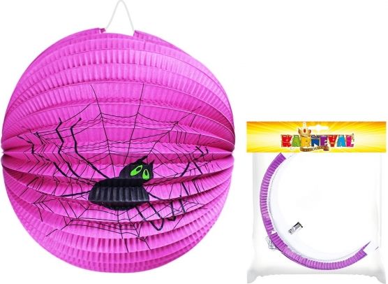 Lampion Halloween kulatý, fialový - pavouk, 25cm - obrázek 1