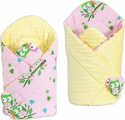 Mamo Tato Oboustranná zavinovačka Minky Baby - Sovičky sv. růžové/ žlutá - obrázek 1