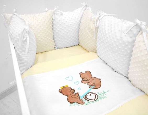 Baby Nellys Polštářkový mantinel s Minky s povlečením s vyšívkou - bílá,ecru - Houpačka - obrázek 1
